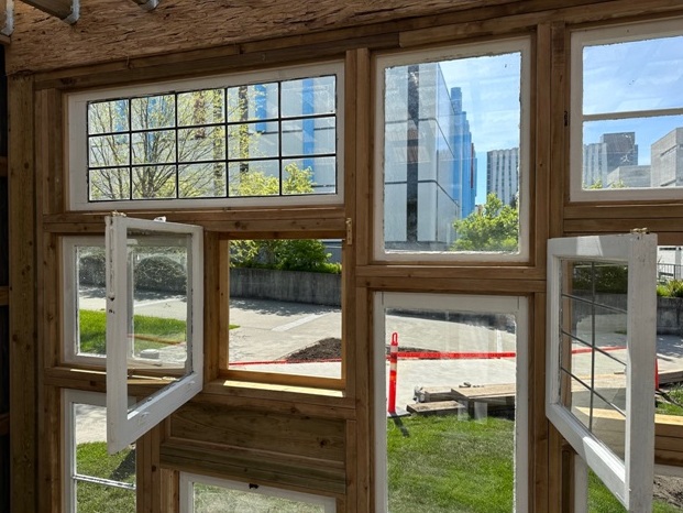 View from solarium. Note leaded glass. 