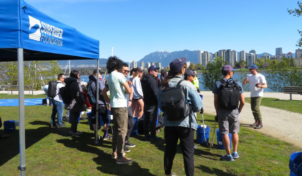 Surfrider volunteers waiting to start the earth day beach cleanup