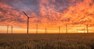 Wind turbines in fields to produce green energy