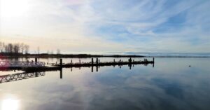 Steveston pier reflecting in the water