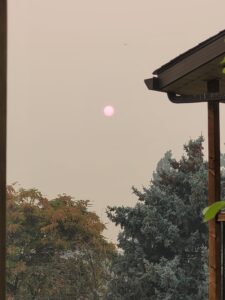 Red sun in smoky skies in Kelowna, BC