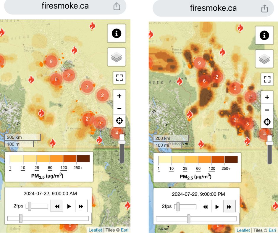 FireSmoke forecast for BC July 22, 9am and 9pm