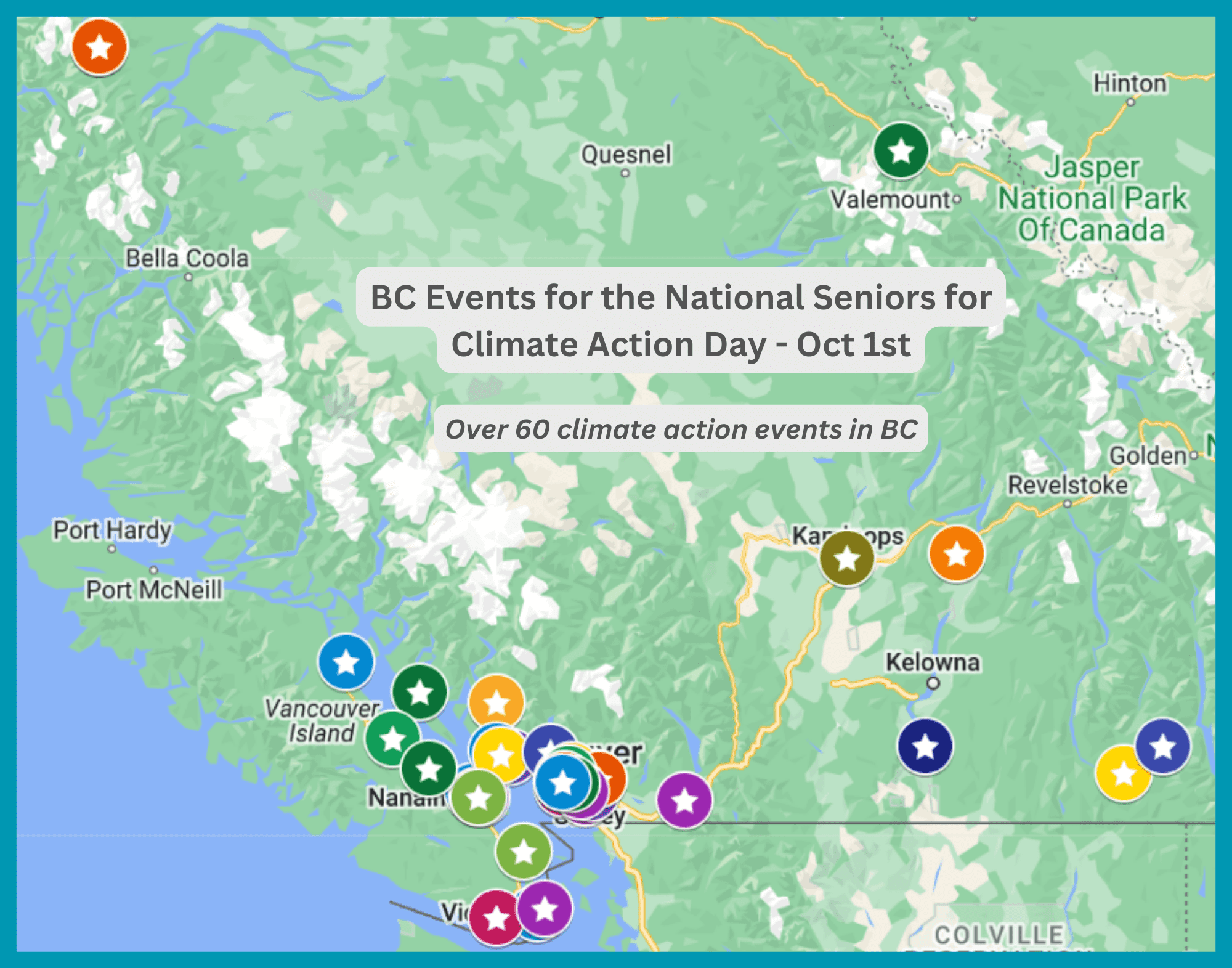 Seniors for Climate BC events map